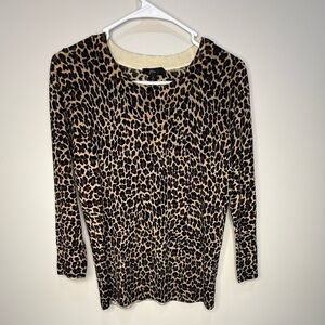 J. Crew Tippi Sweater in Leopard Print Merino Wool Sweater, Size S Animal Print